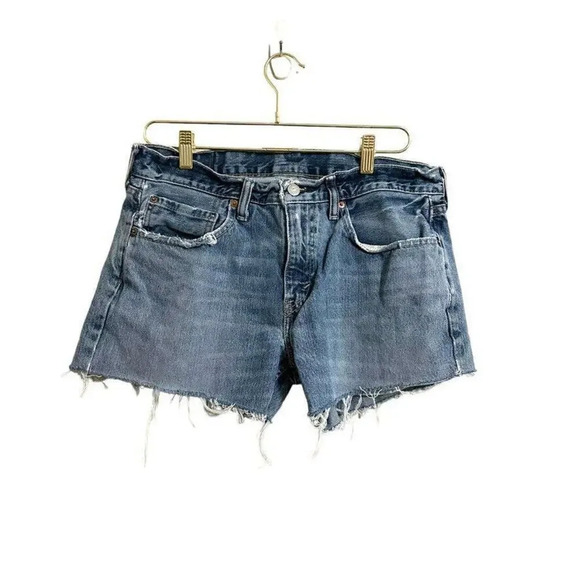Levis 559 Jean Shorts‎ Women's 32 Blue Raw Hem Relaxed Fit - Picture 1 of 5